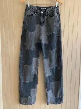 The Kript Super Soft Black Grey Patchwork Wide Leg Jeans Women’s Small 28